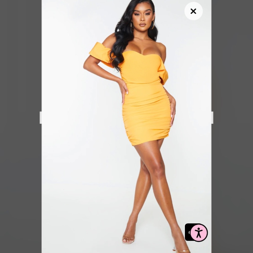 *NWT* PLT Tangerine Woven Sweetheart Neck Bardot Ruched Bodycon Dress Size 4